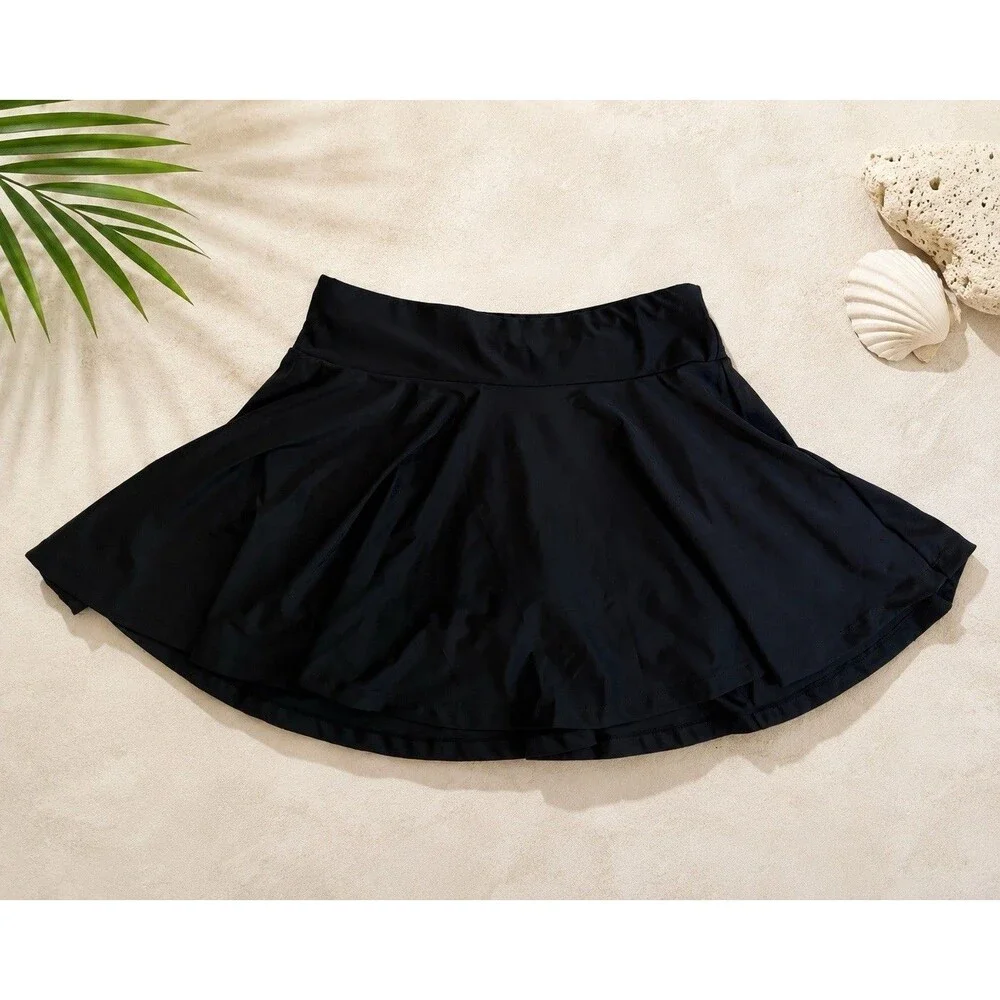 Calypsa Black Swim Skirt Womens Large Modest Flare Swimwear Cover Up L